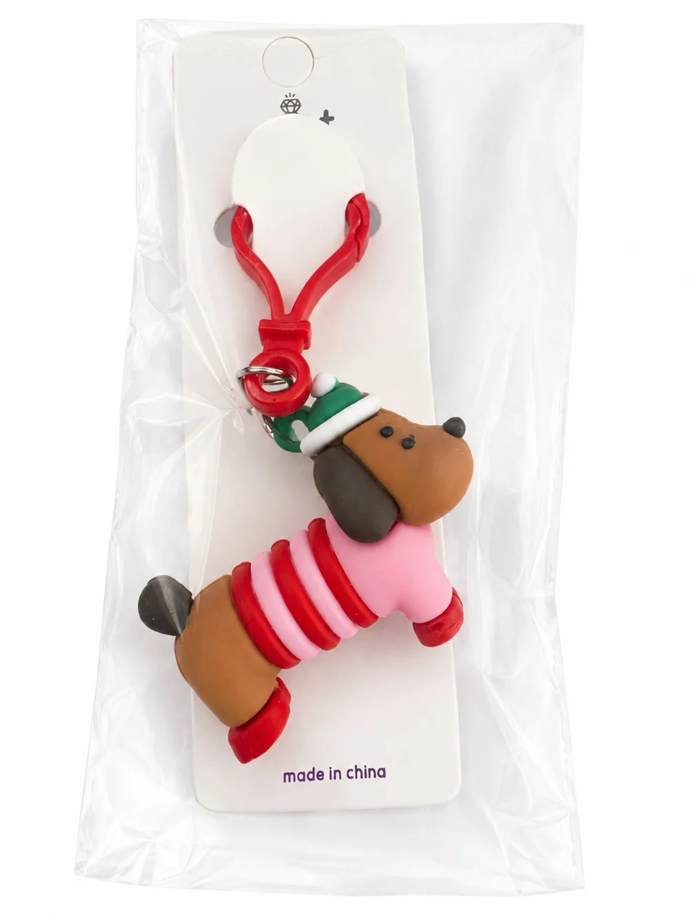 Mint Red & Pink Dachshund Keychain Plush-Style Toy